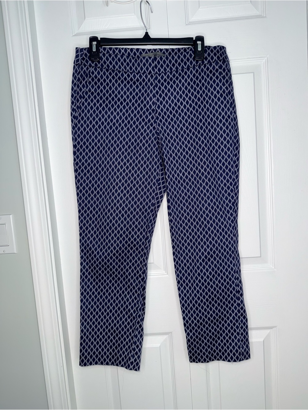 Donna Ricco Womens Blue Geometric Diamond Stretch Ankle Dress Pants Size 8